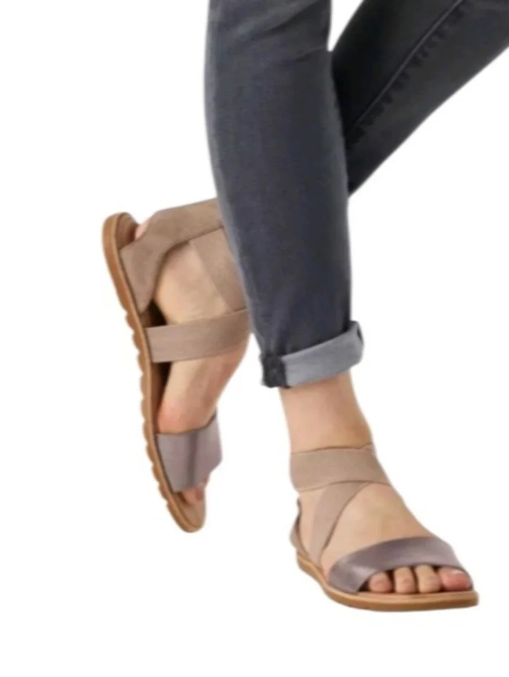 Sorel Ella 11 Ash Brown Metallic Open Strappy Leather Sandals